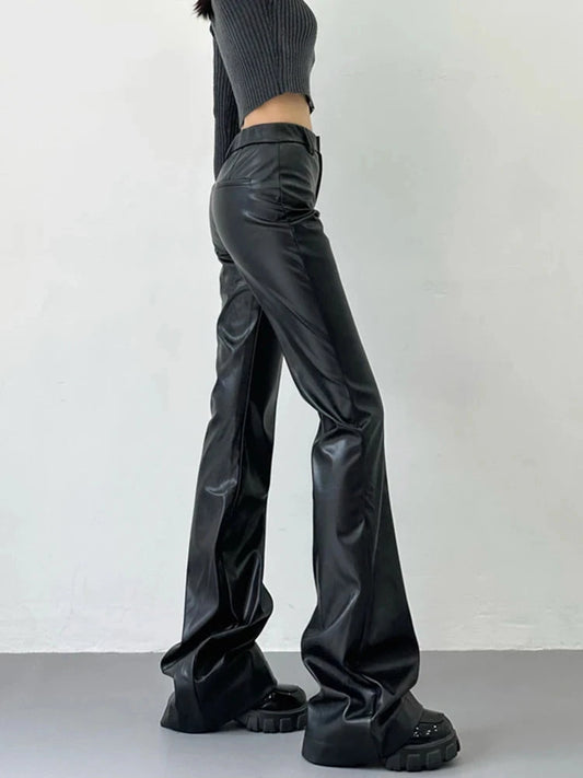 Leather Floor Length Flare Pants